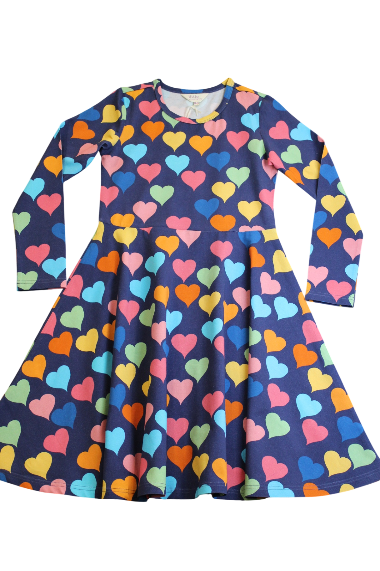 Little Princess Highway Dress, Navy with multicoloured hearts, 9