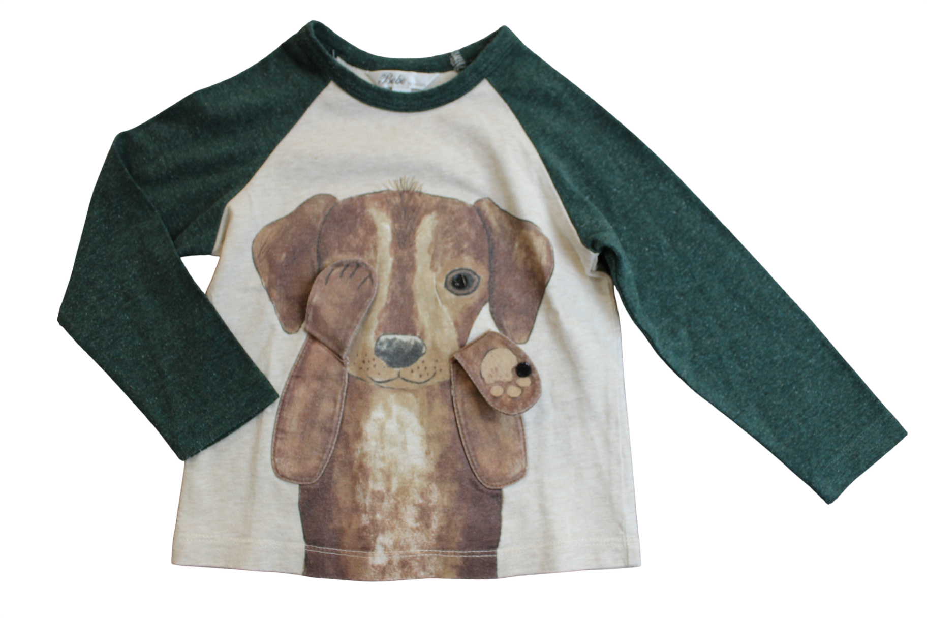 Bebe by Minihaha Long-Sleeve T-Shirt, Green, Beige marle, 3-D Dog, 3
