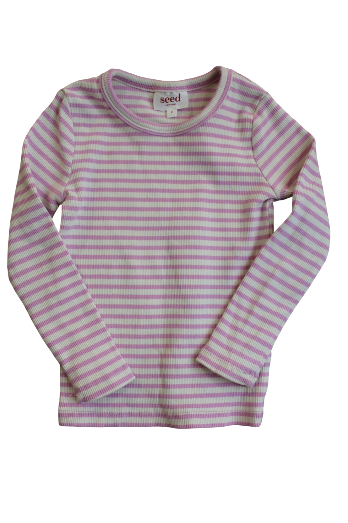 Seed Long-Sleeve Top, Pink/white stripe, 2