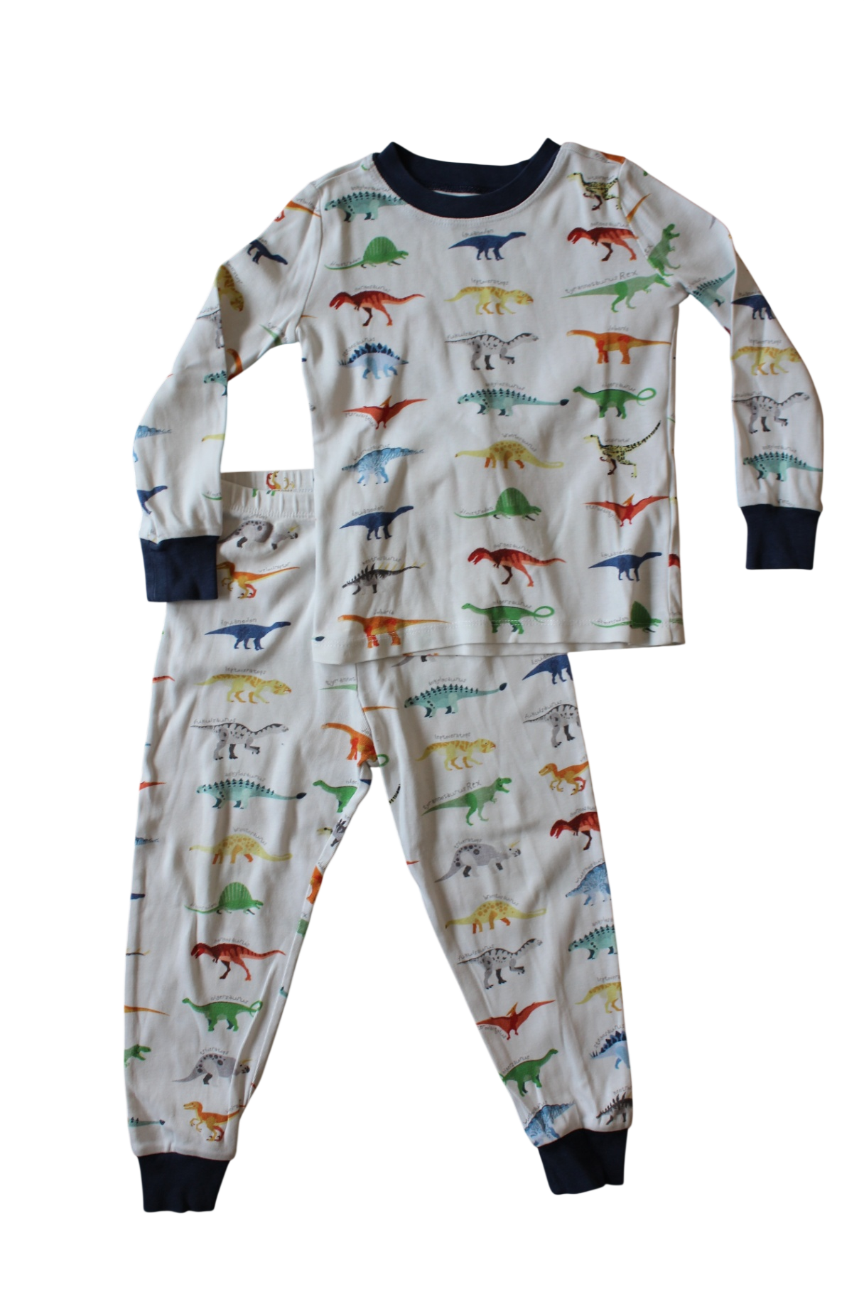 Pottery Barn Kids Pajama Set, White, Dino print, 4