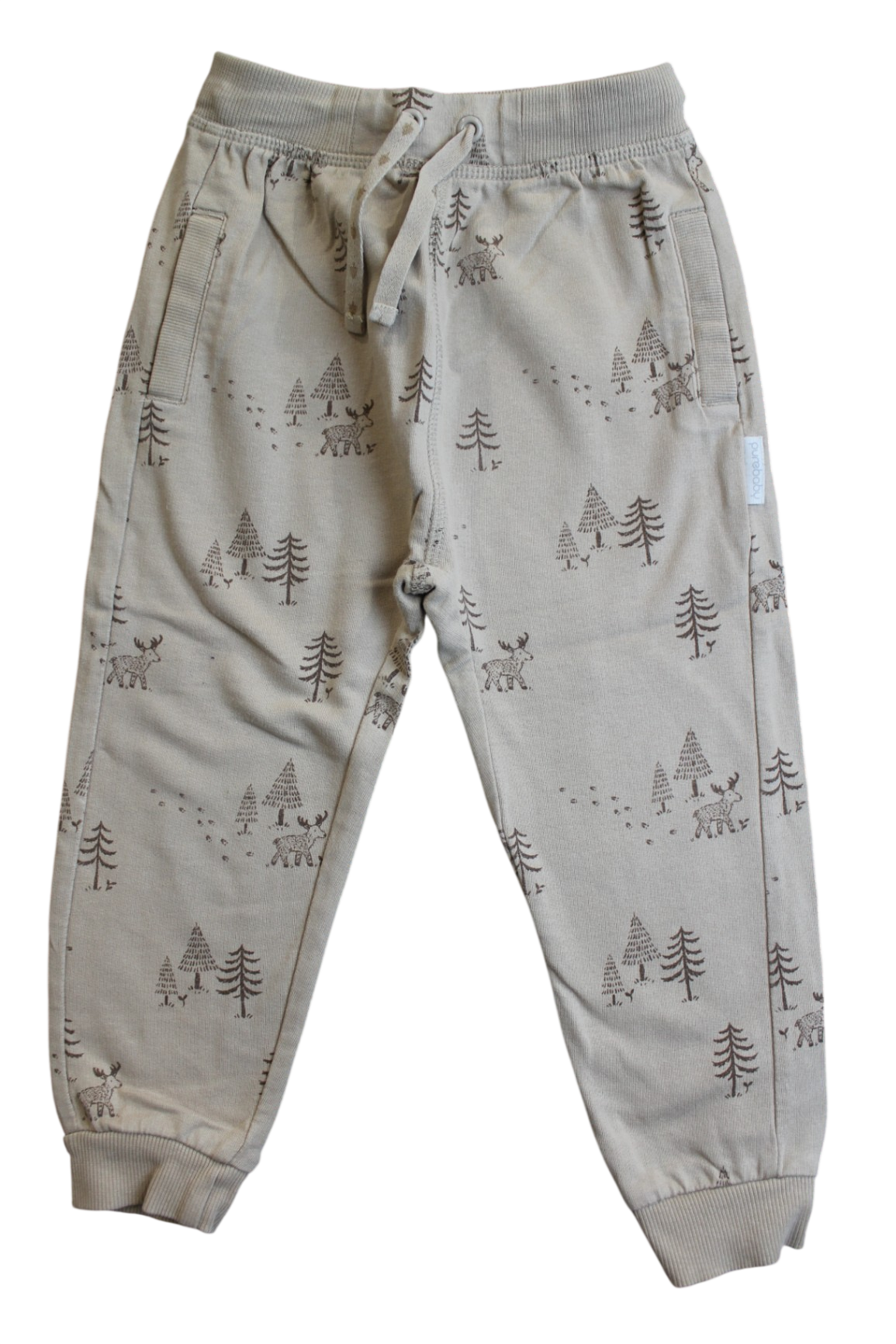 Purebaby Trackpants, Beige/reindeer, 3
