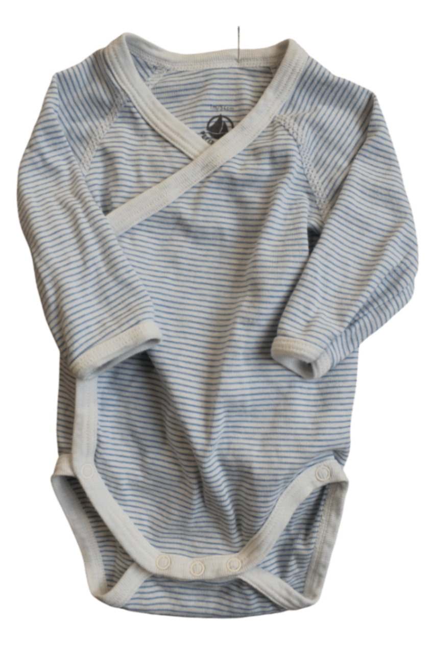 Petit Bateau Bodysuit, White and Blue, 0000