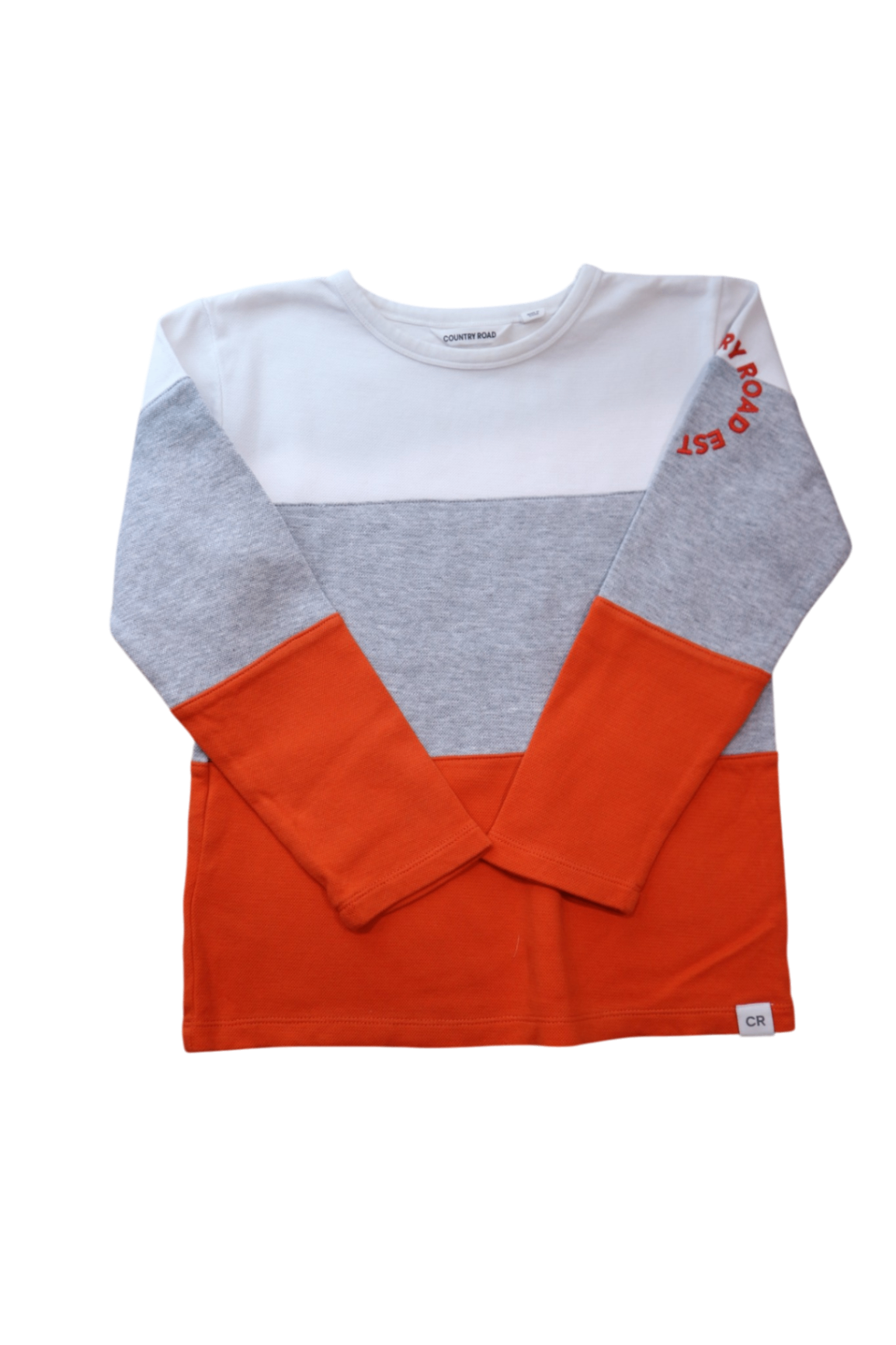 Country Road Long-Sleeve T-Shirt, White Grey Orange, 8