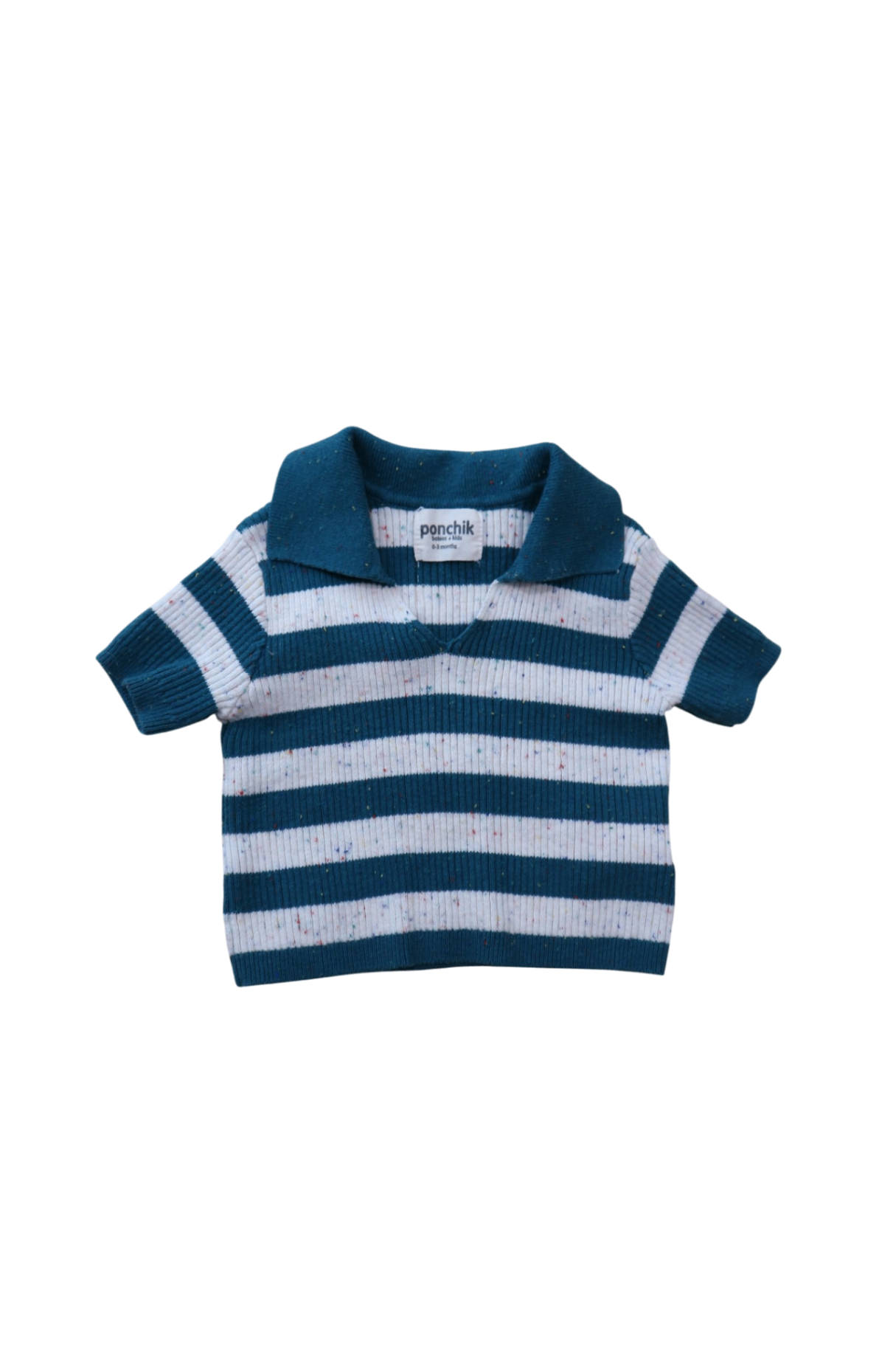 Ponchik Polo Shirt, Green Cream Stripes, 0-3M