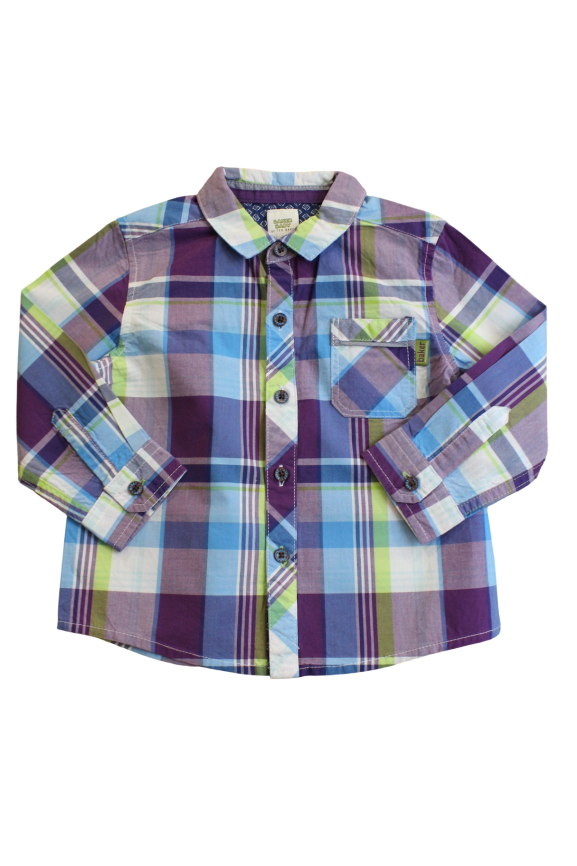 Baker Baby by Ted Baker Shirt, Purple, blue, green and white plaid, 1