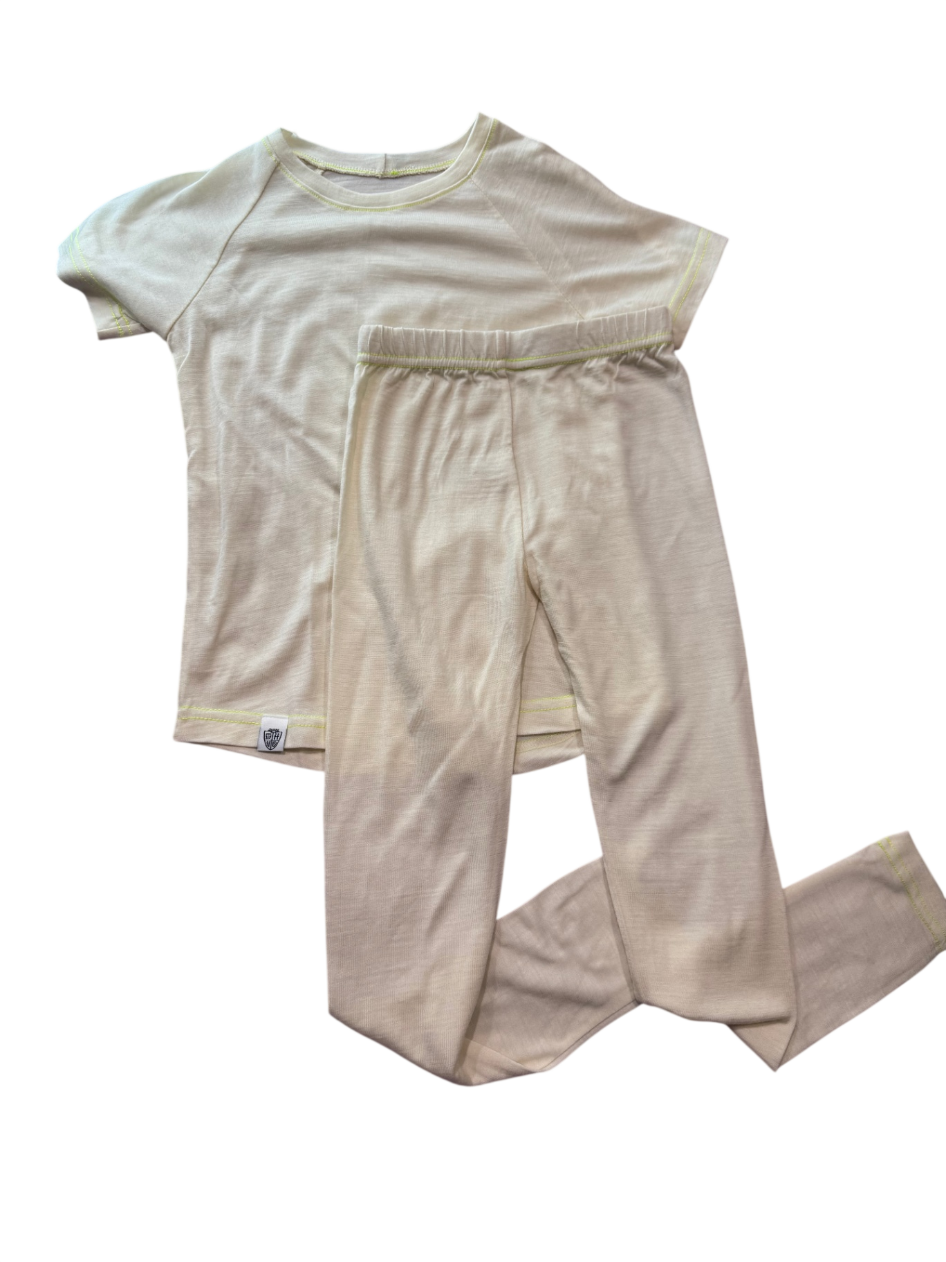 Holly and Humphrey Merino Set, Cream/Fluro green stitch, 6