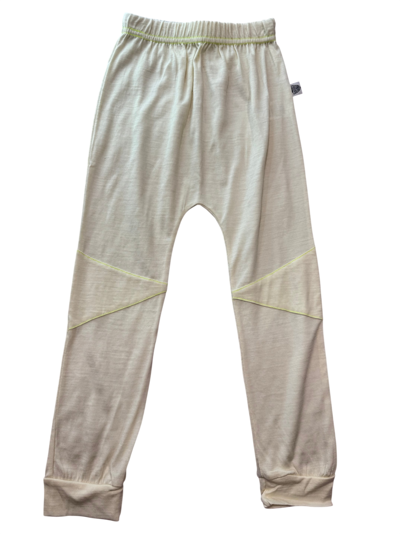 Holly and Humphrey Pants, Cream/Fluro green stitch, 4