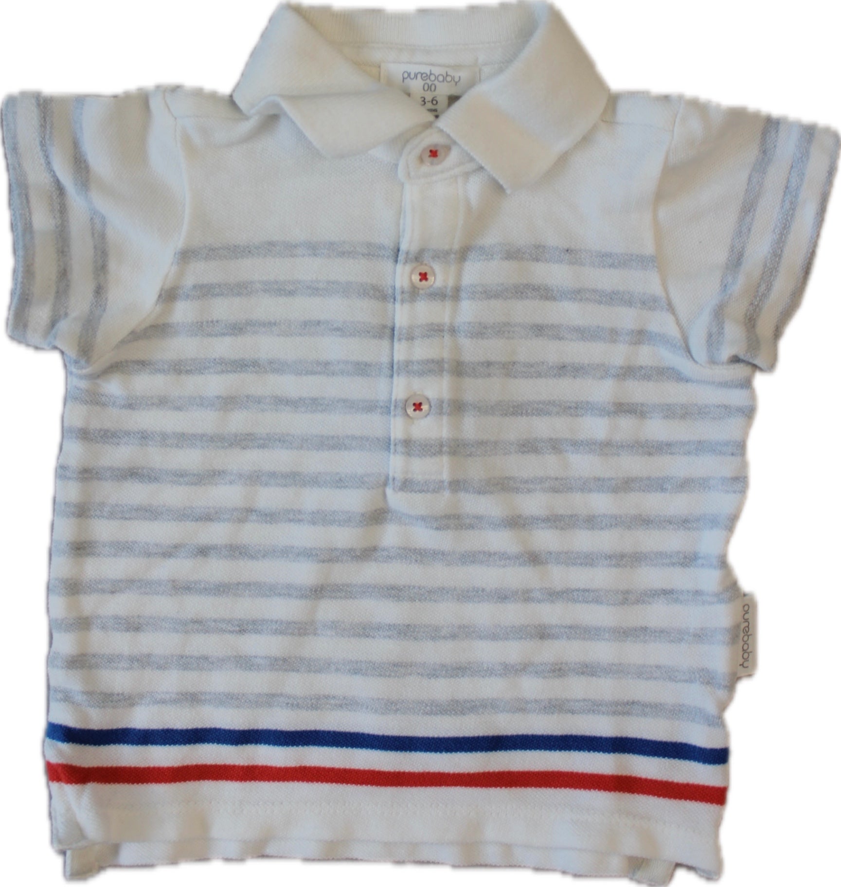 Purebaby Shirt, White with blue and red stripes, 00