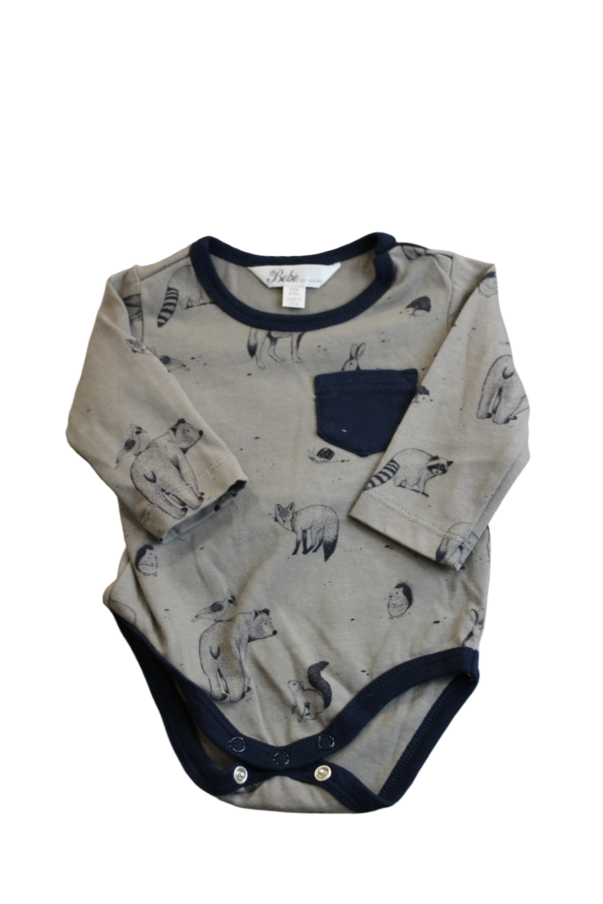 Bebe by Minihaha Bodysuit, Beige with navy trim, 000