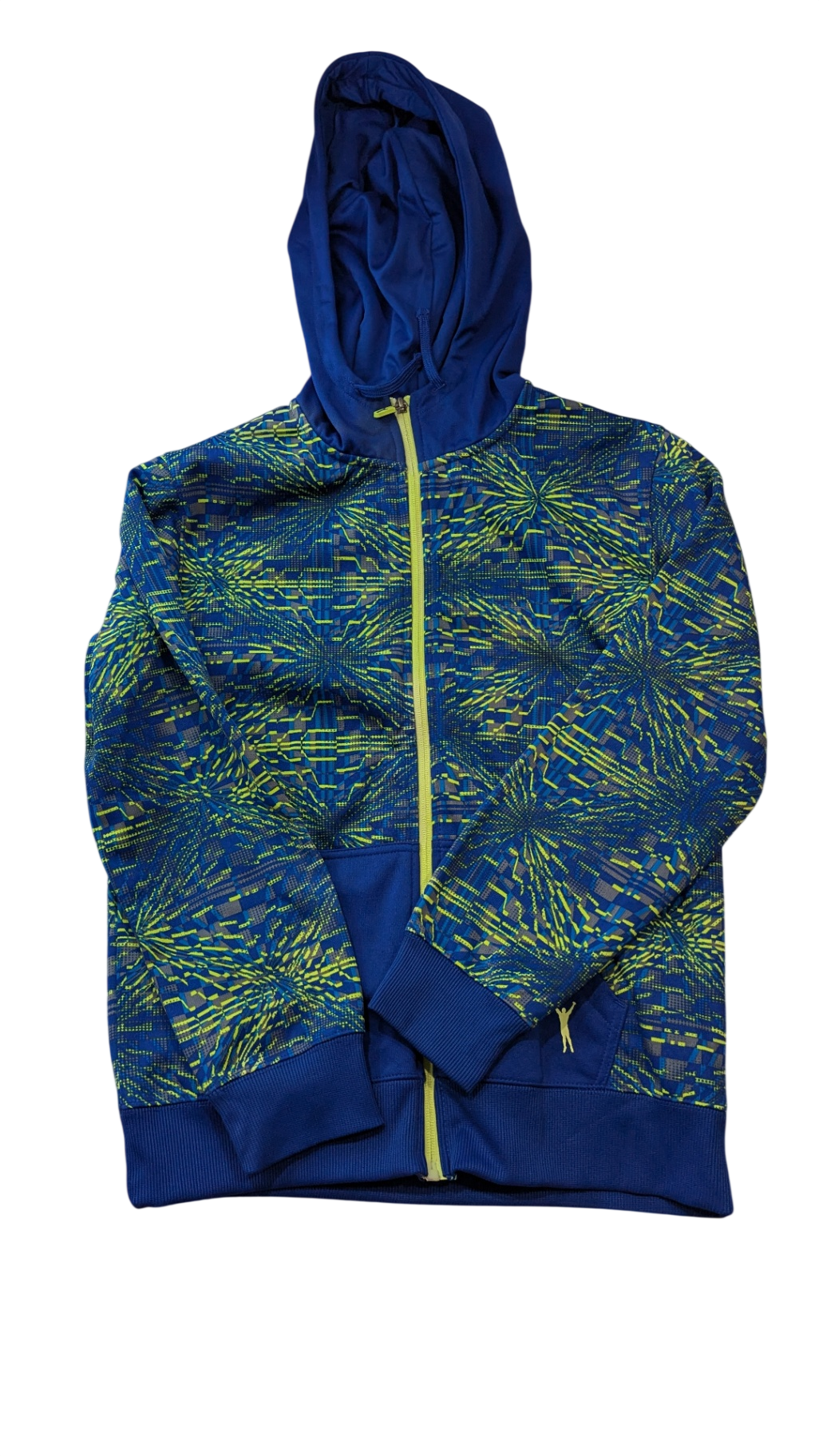 Guy leech Hoodie, Blue with neon yellow-green pattern, 12