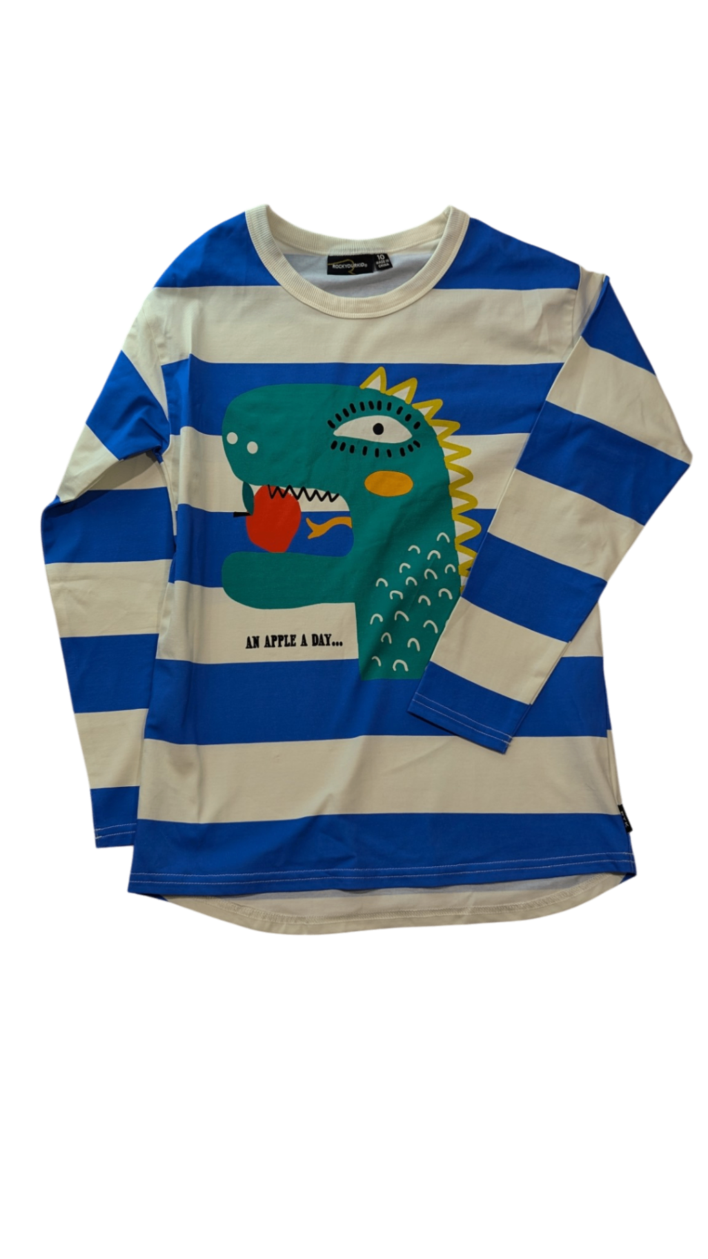 Rock Your Kid Long-Sleeve T-Shirt, Blue White Stripes, 10
