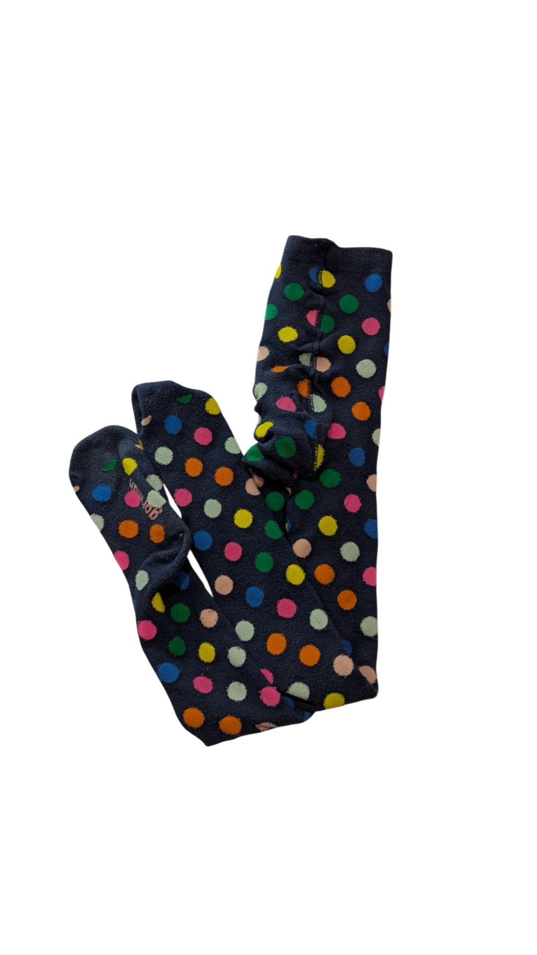 Gorman Playground Tights, Navy w Multi Polka Dots, 6-7Y