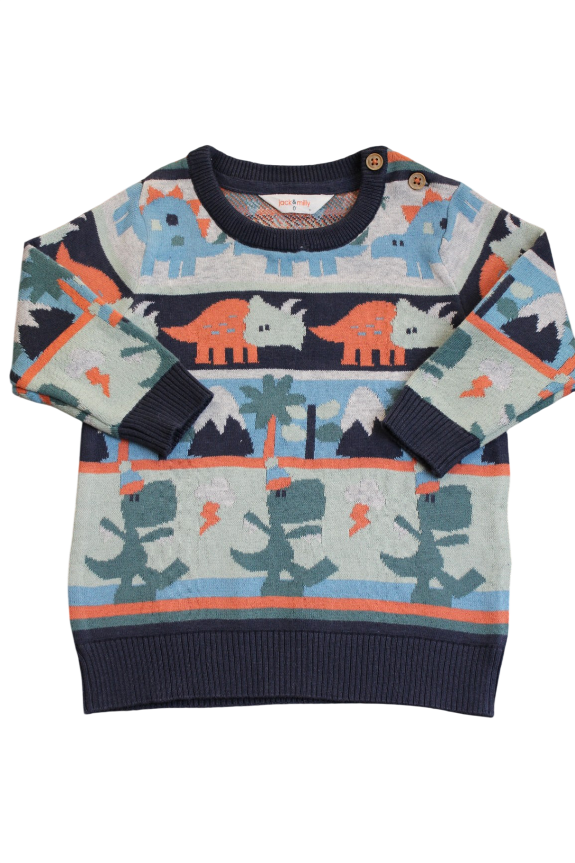Jack & Milly Jumper, Navy, light blue, orange and grey, 0