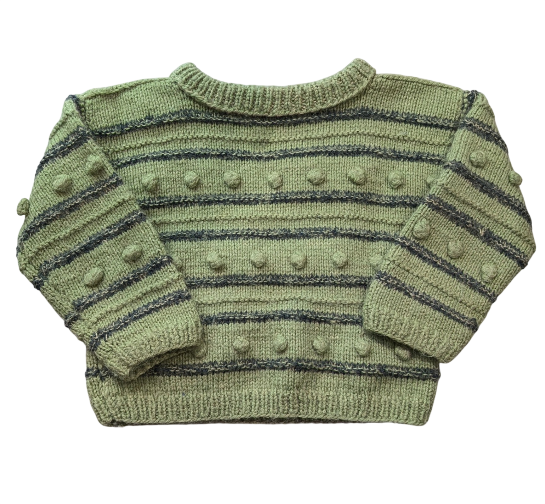 handmade Knit Jumper, Green/Beige/Navy, 5?