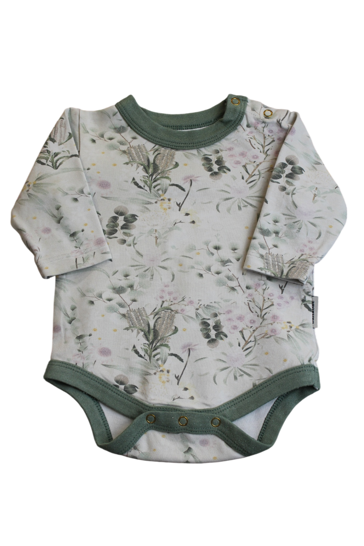 Banabae Bodysuit, White, Green, Floral, 0