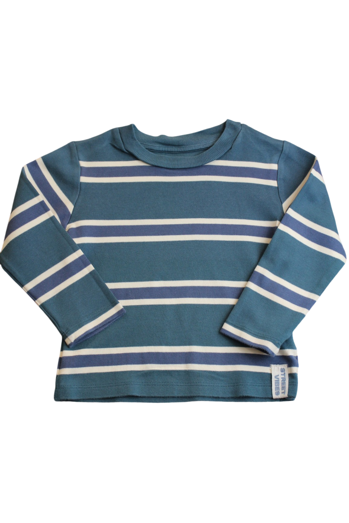 Monoprix Kids Long-Sleeve Top, Teal, Cream, Navy, 6
