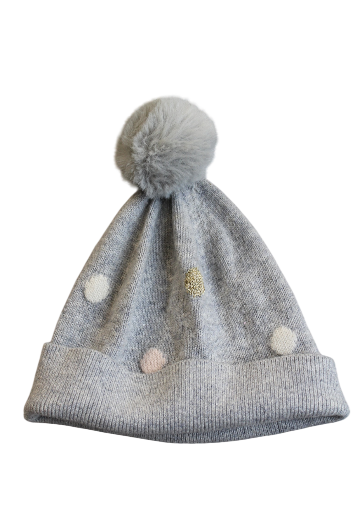 Country Road Beanie, Grey with pastel polka dots, One Size
