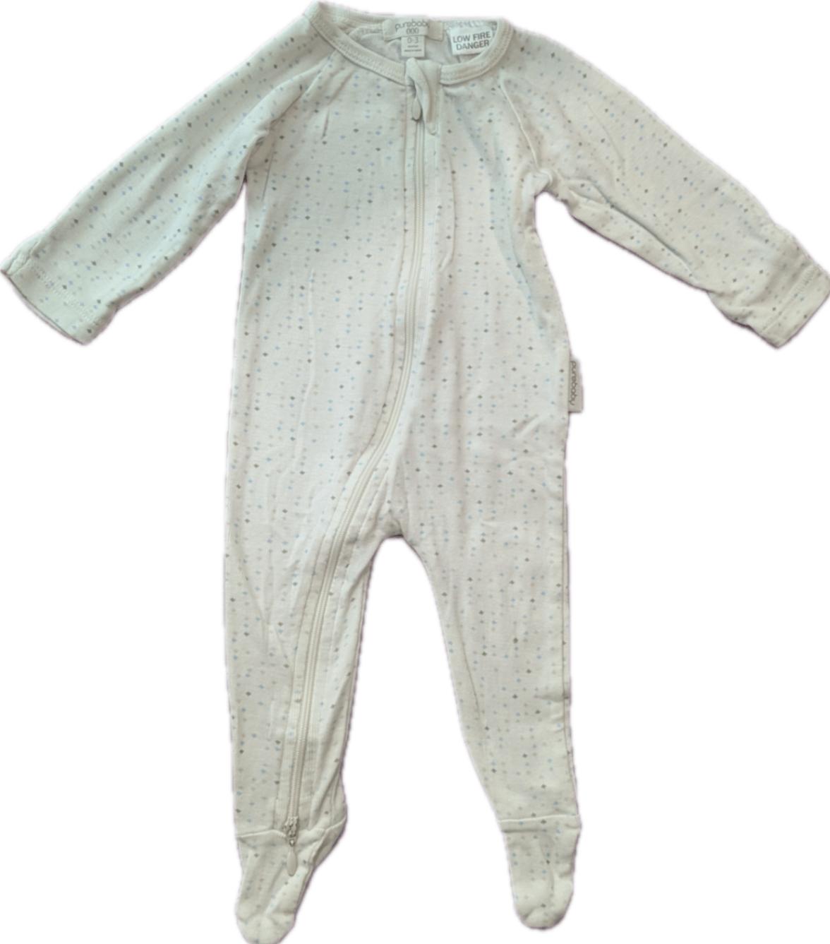 Purebaby Jumpsuit, White/grey and blue print, 000