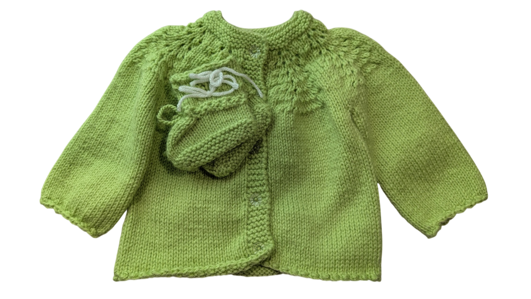 Handknit Cardigan + Booties, Green, 000?