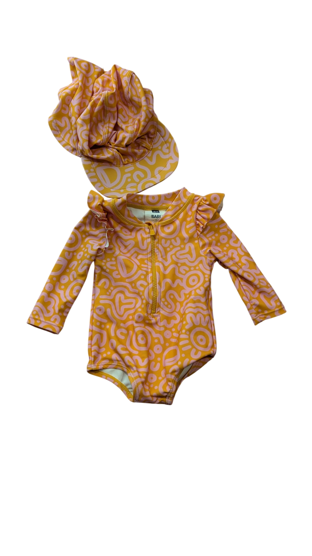 Cotton On swimsuit and swim hat, Orange and pink, 000