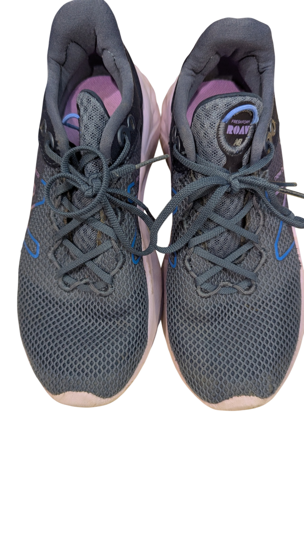 New Balance Sneakers, Dark grey with blue and purple accents,