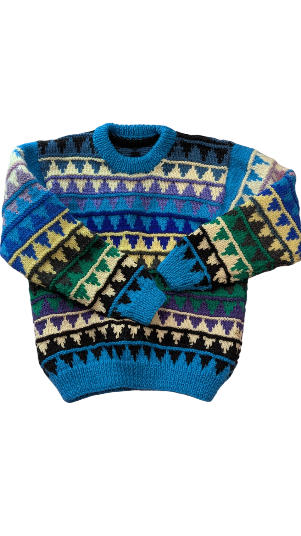 Handknit Jumper, Blue multicolour, 7-8?