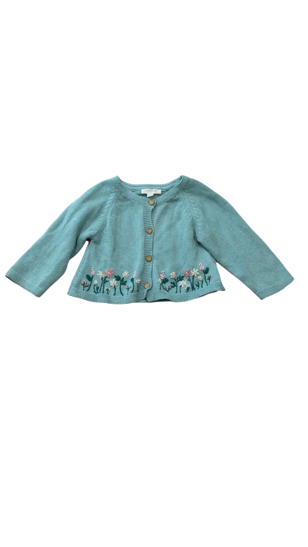 Purebaby Cardigan, Light Blue, 6-12M