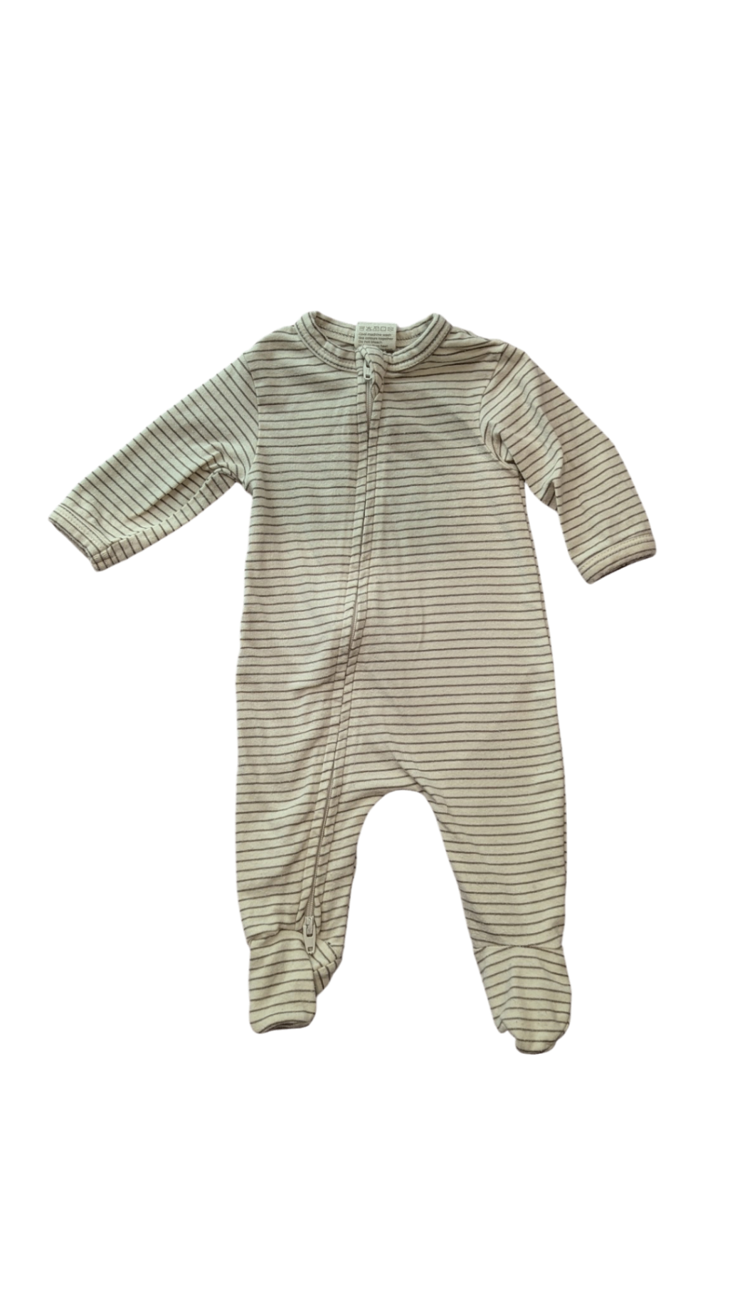 Nature Baby Jumpsuit, Cream Dark Grey Stripes, 0000