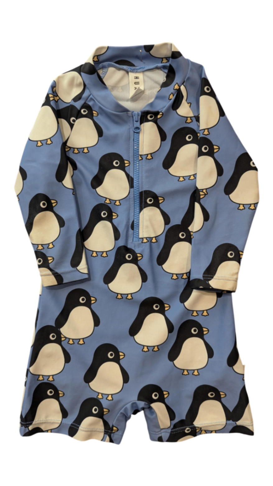 HUXBABY Sunsuit, Blue with black and white print, 0