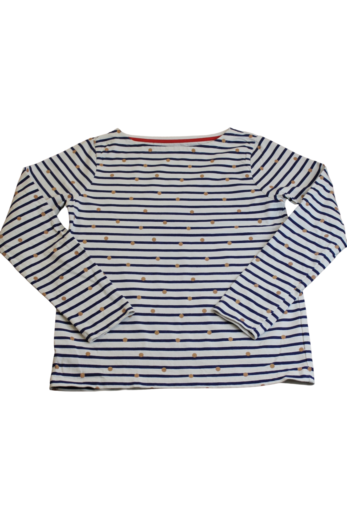 Mini Boden Long-Sleeve Top, White, navy with bronze spots, 11