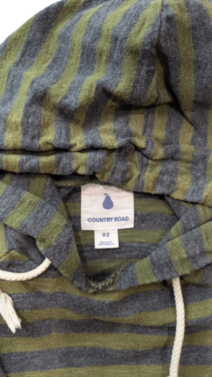 Country Road Hoodie, Grey and olive green striped, 2