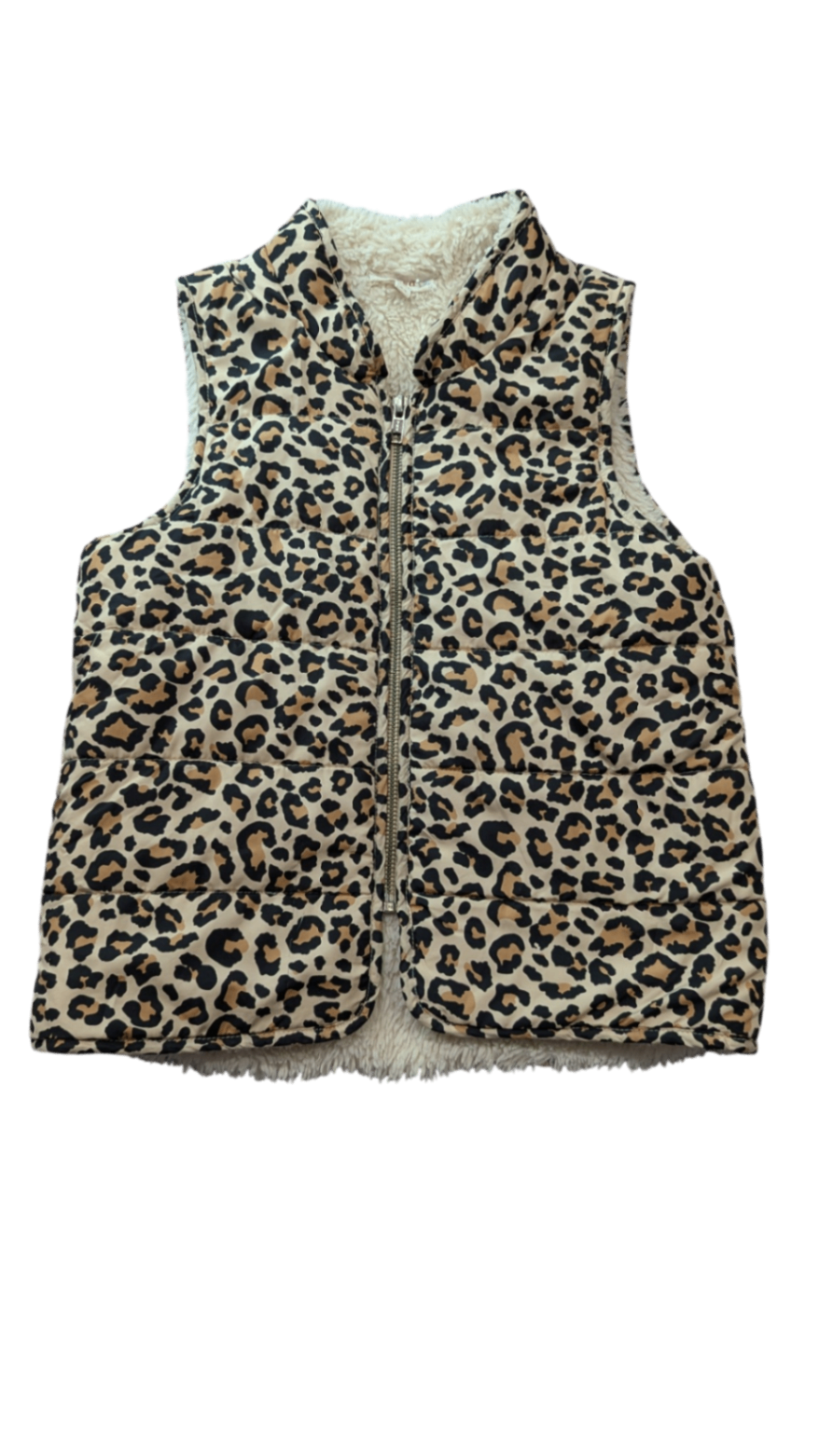 Seed Heritage Puffer Vest, Beige with black and tan leopard print, 8-9