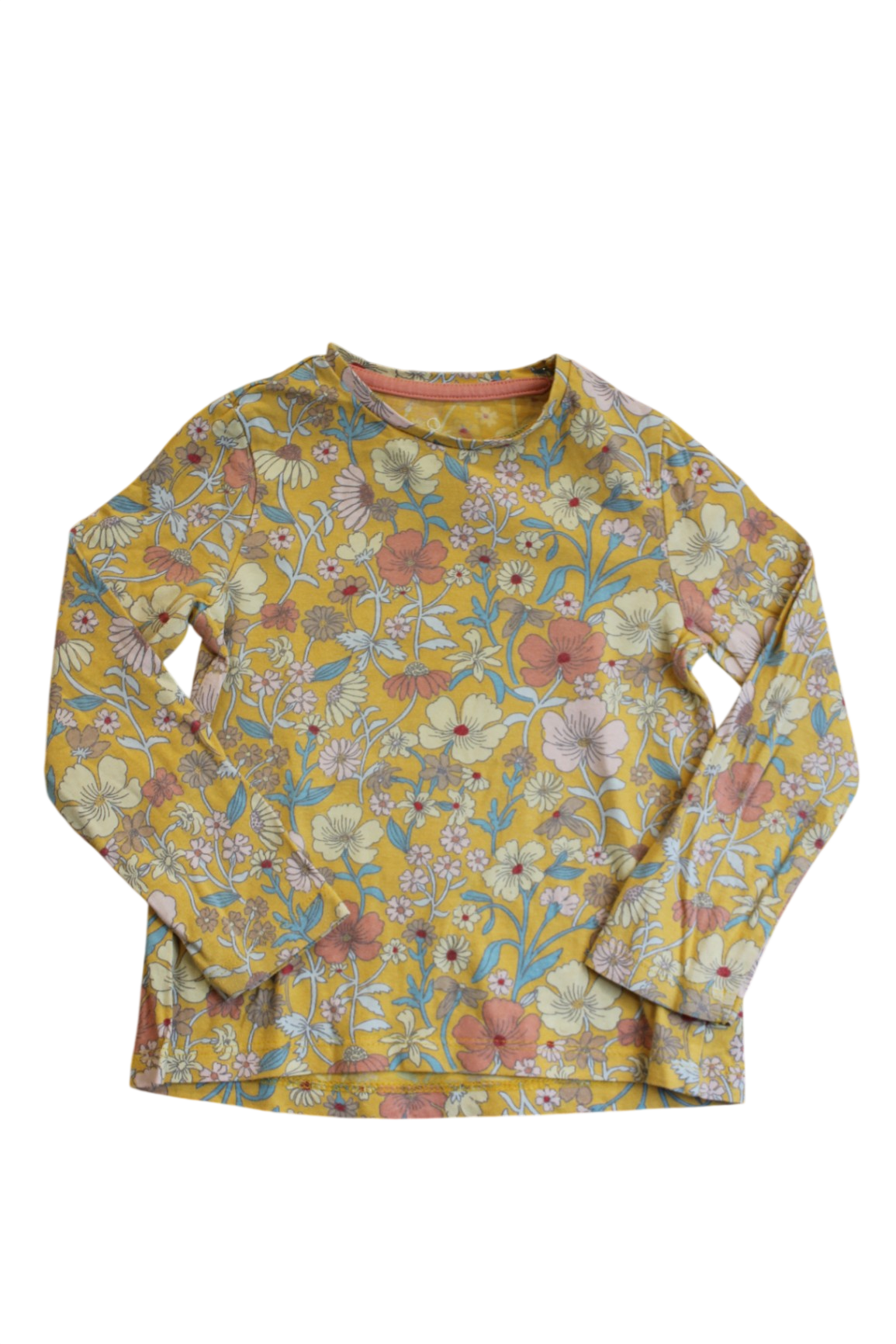 Mothercare Long-Sleeve T-Shirt, Mustard floral, 2