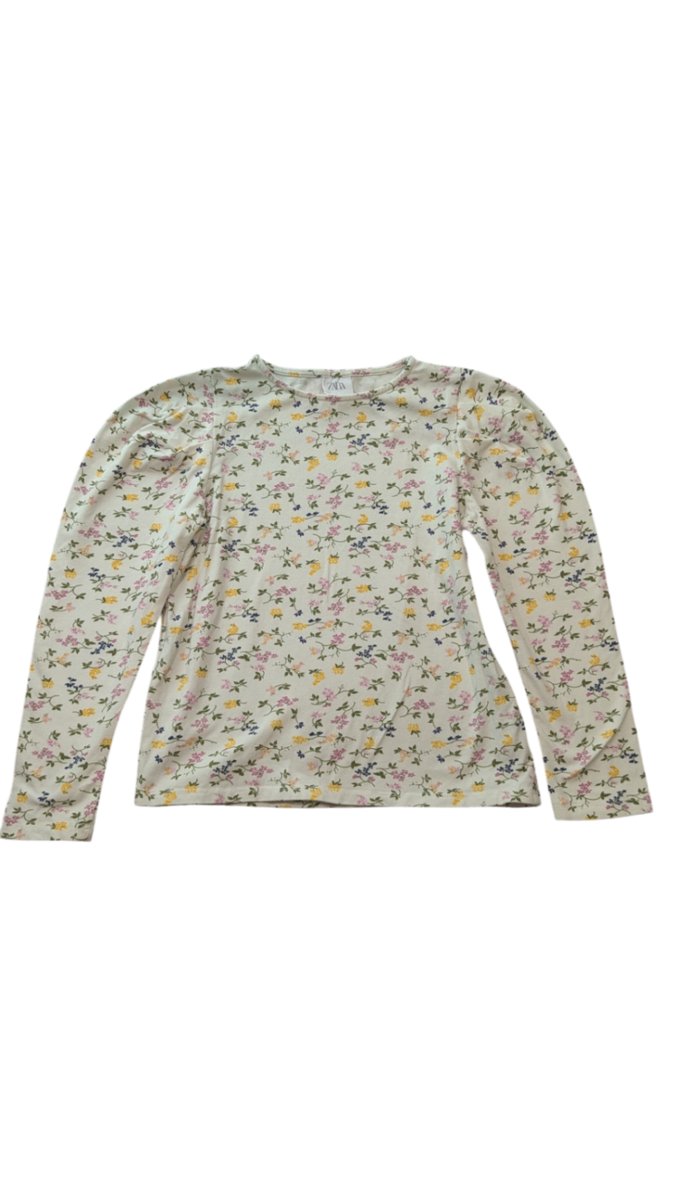 Zara Long-Sleeve T-Shirt, Cream w Multi Floral, 8
