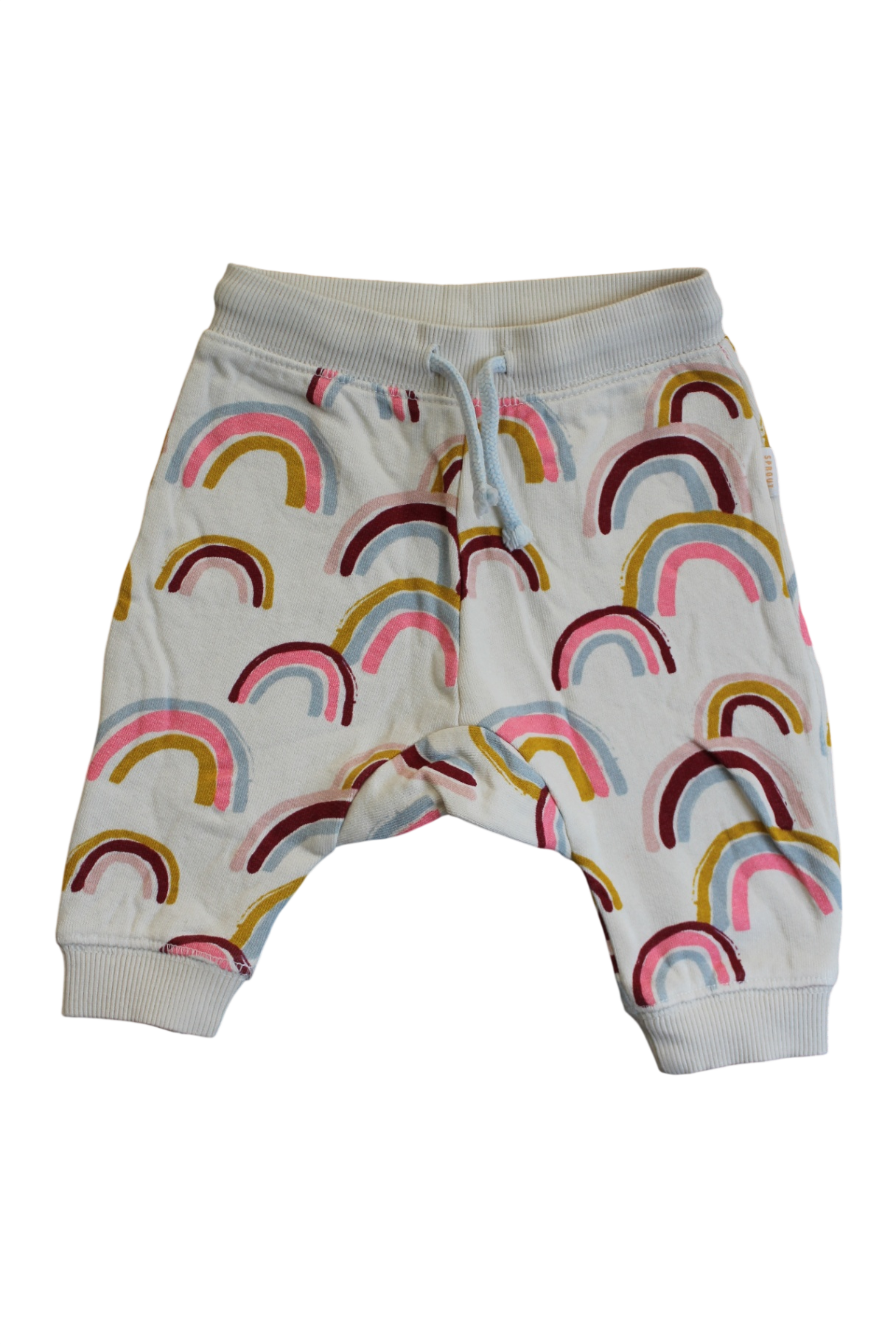 Sprout Pants, Cream with rainbow print, 000