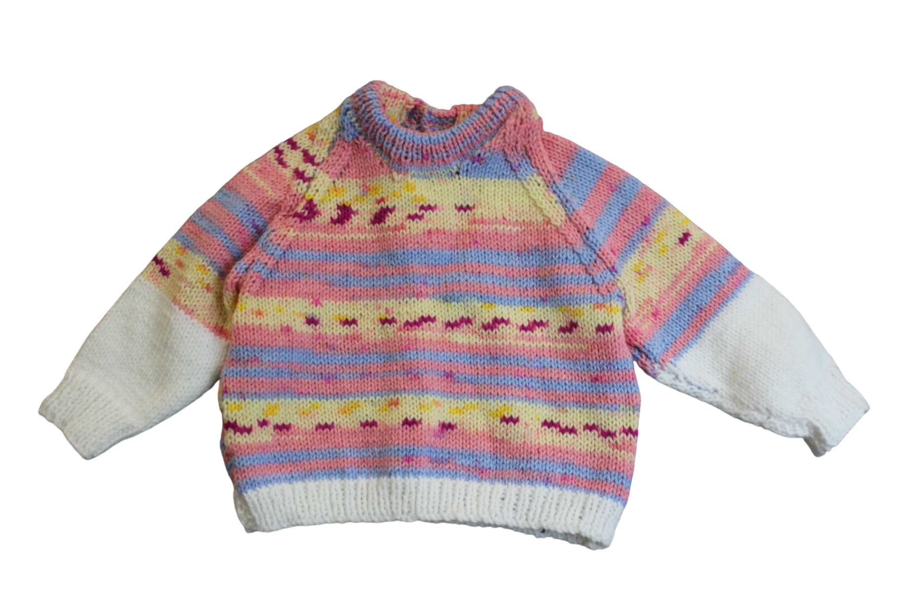 handmade Knit Jumper, Pink/yellow/white/blue, 0?
