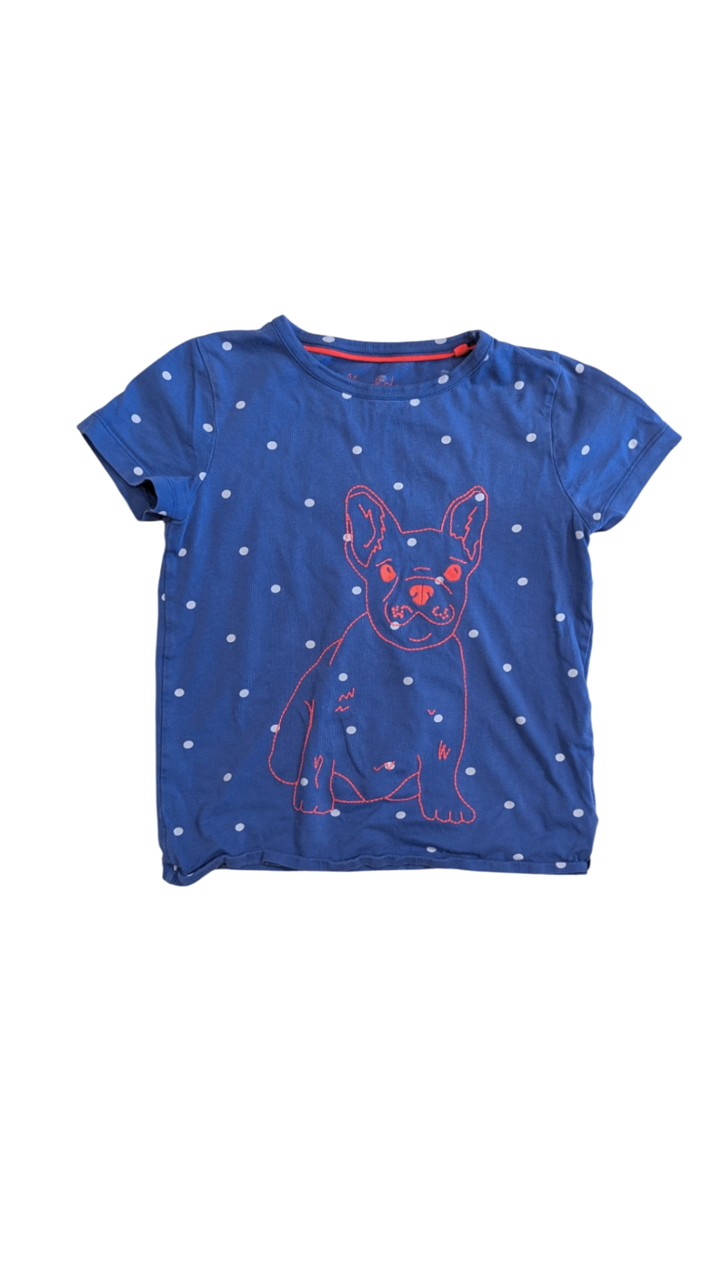 Mini Boden T-Shirt, Washed Blue w Polka Dots, 6-7Y