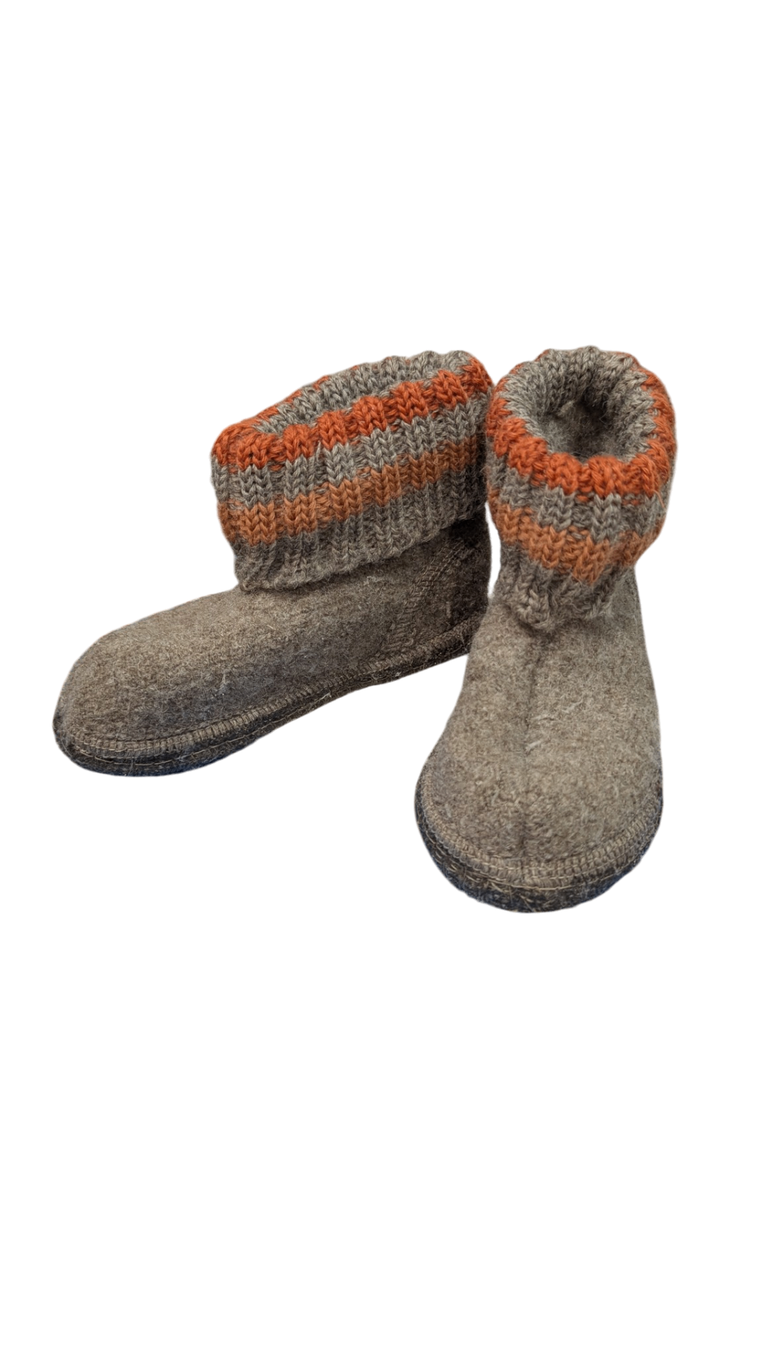 Haflinger Slippers, Brown w Orange Trims, 16cm