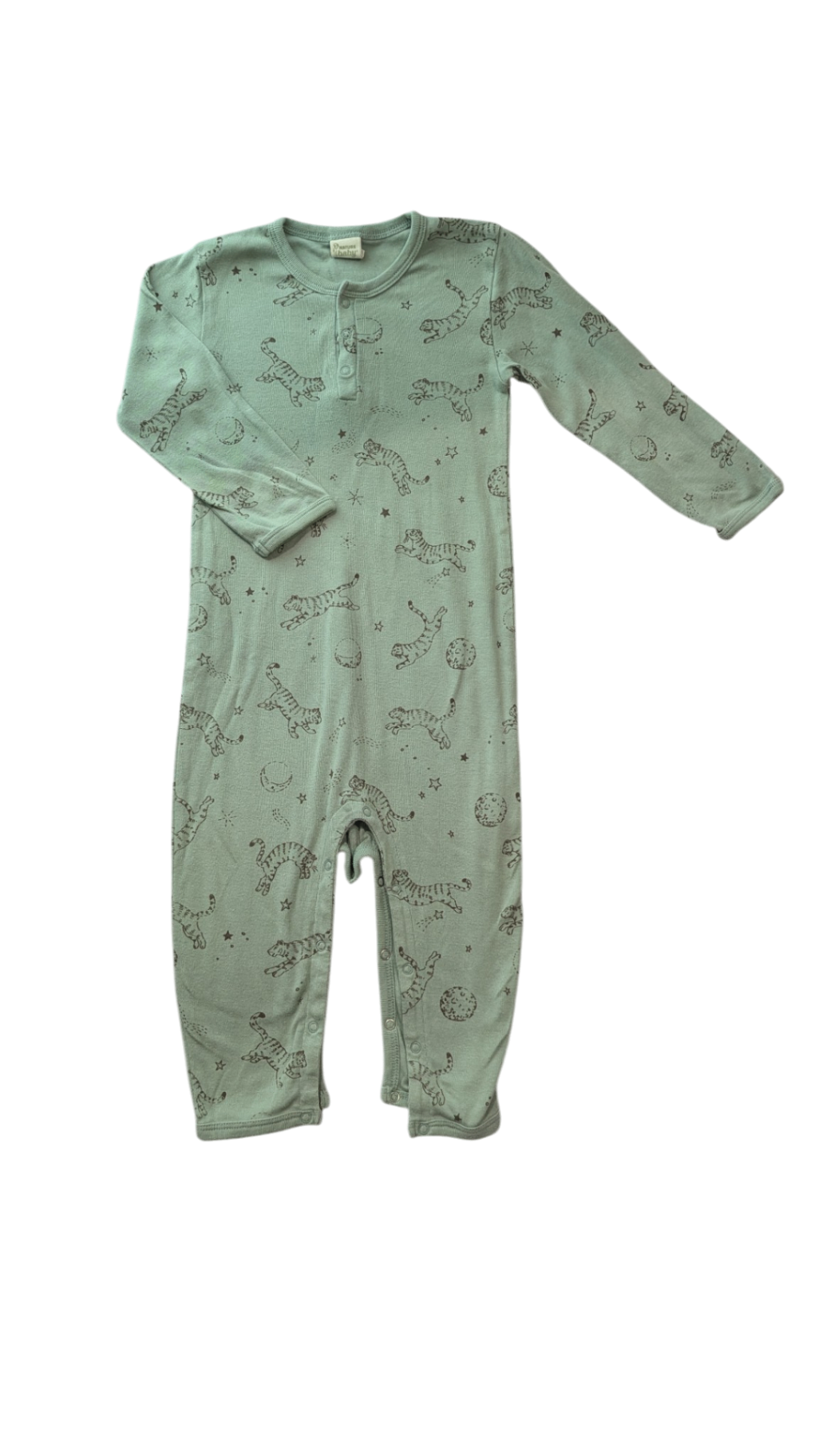 Nature Baby Jumpsuit, Light Green w Tigers, 1