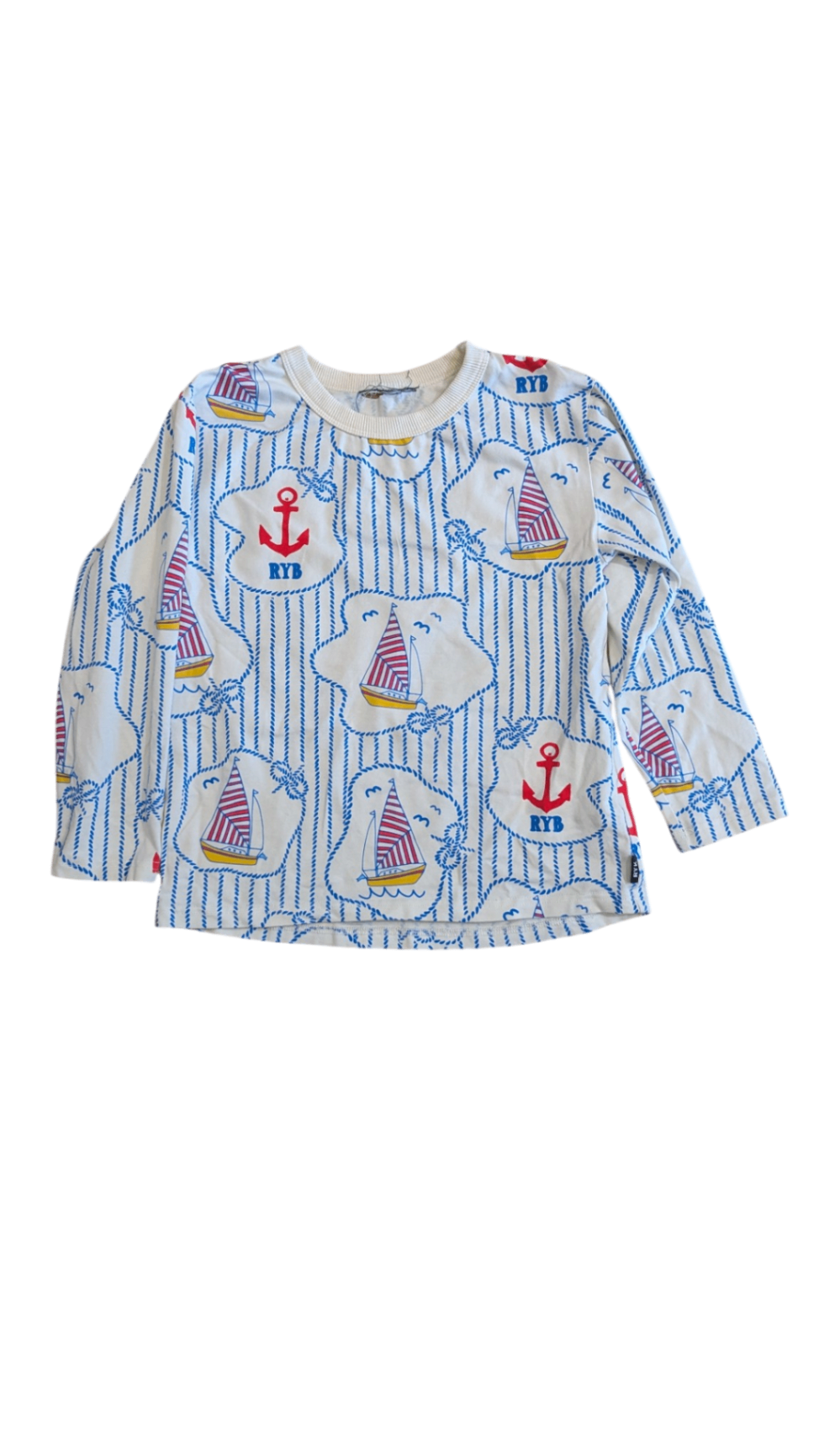 Rock Your Kid Long-Sleeve T-Shirt, White w Blue Multi Print, 7