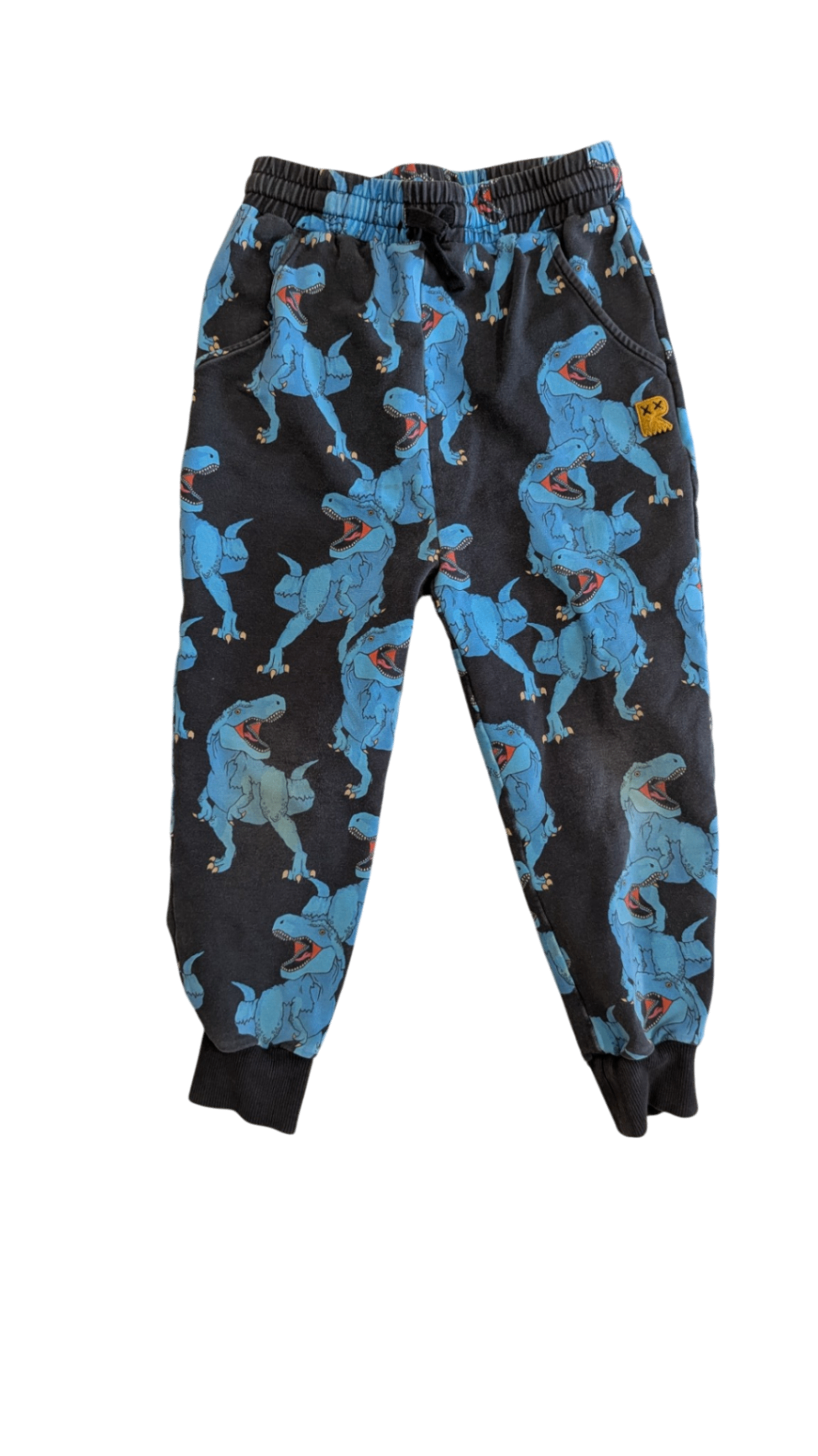 Rock Your Kid Pants, Black w Blue Dino Prints, 7