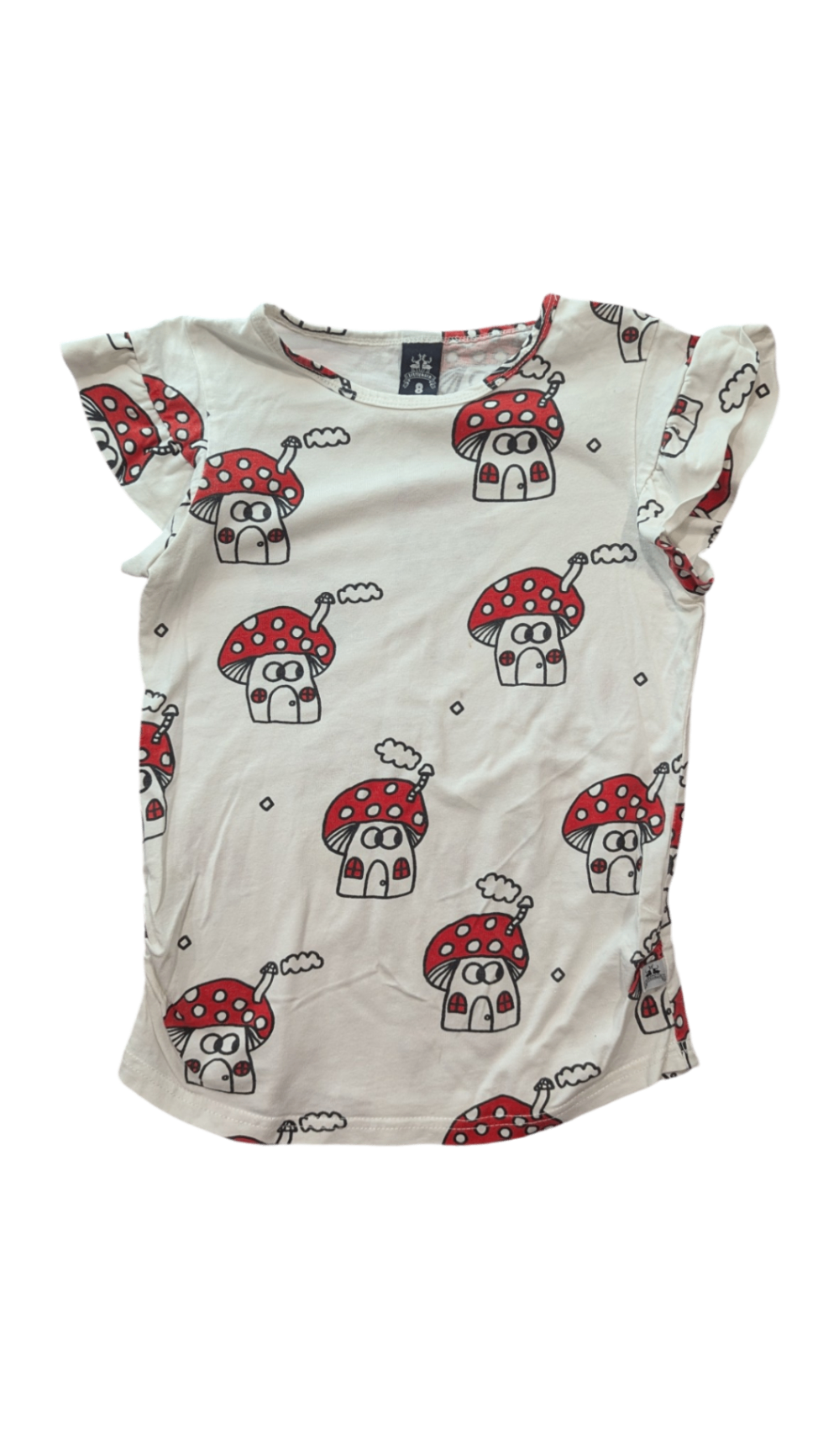 Littlehorn T-Shirt, White w Red Mushrooms, 8