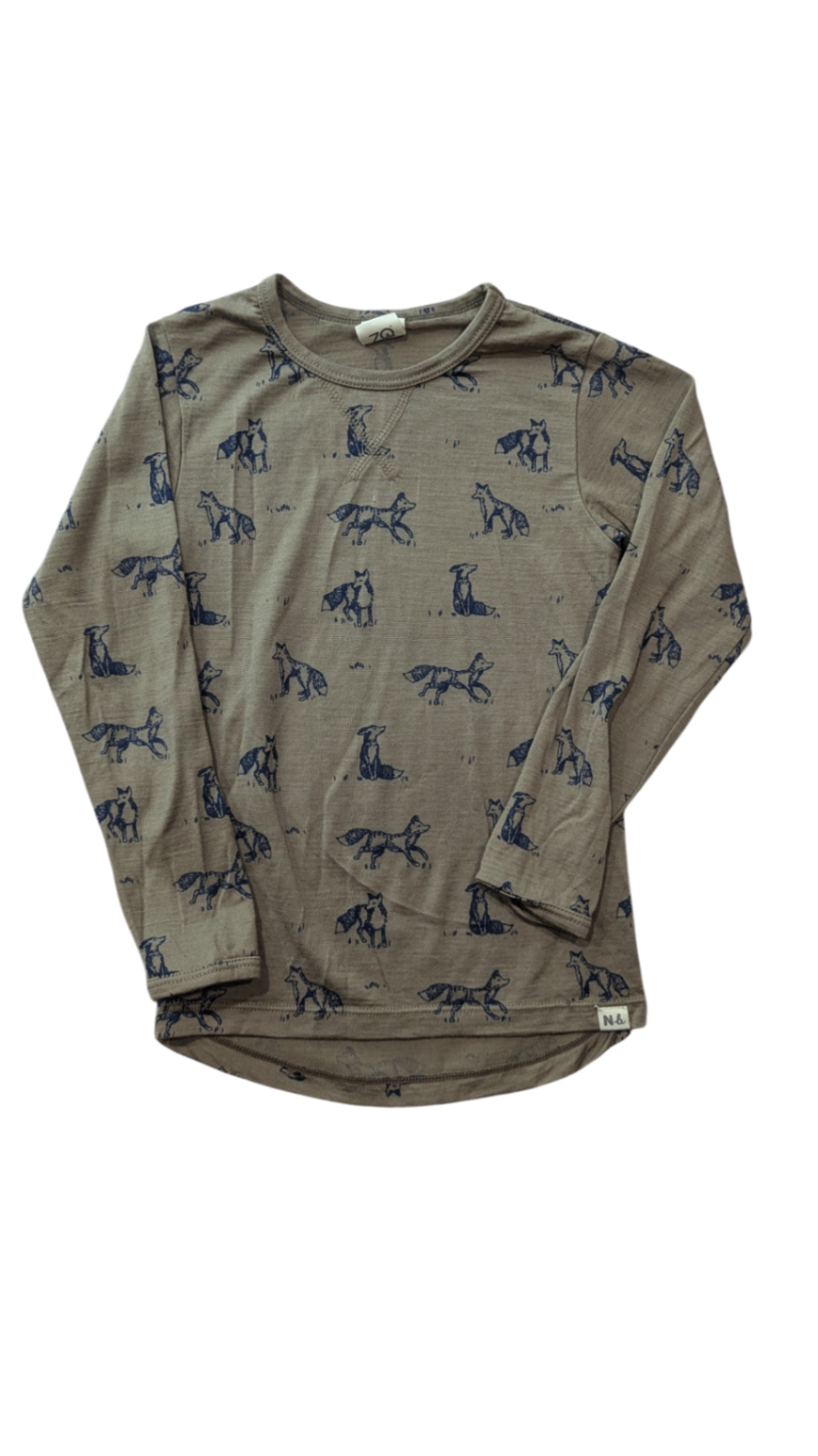 Nature Baby Long-Sleeve T-Shirt, Taupe w Fox Print, 3