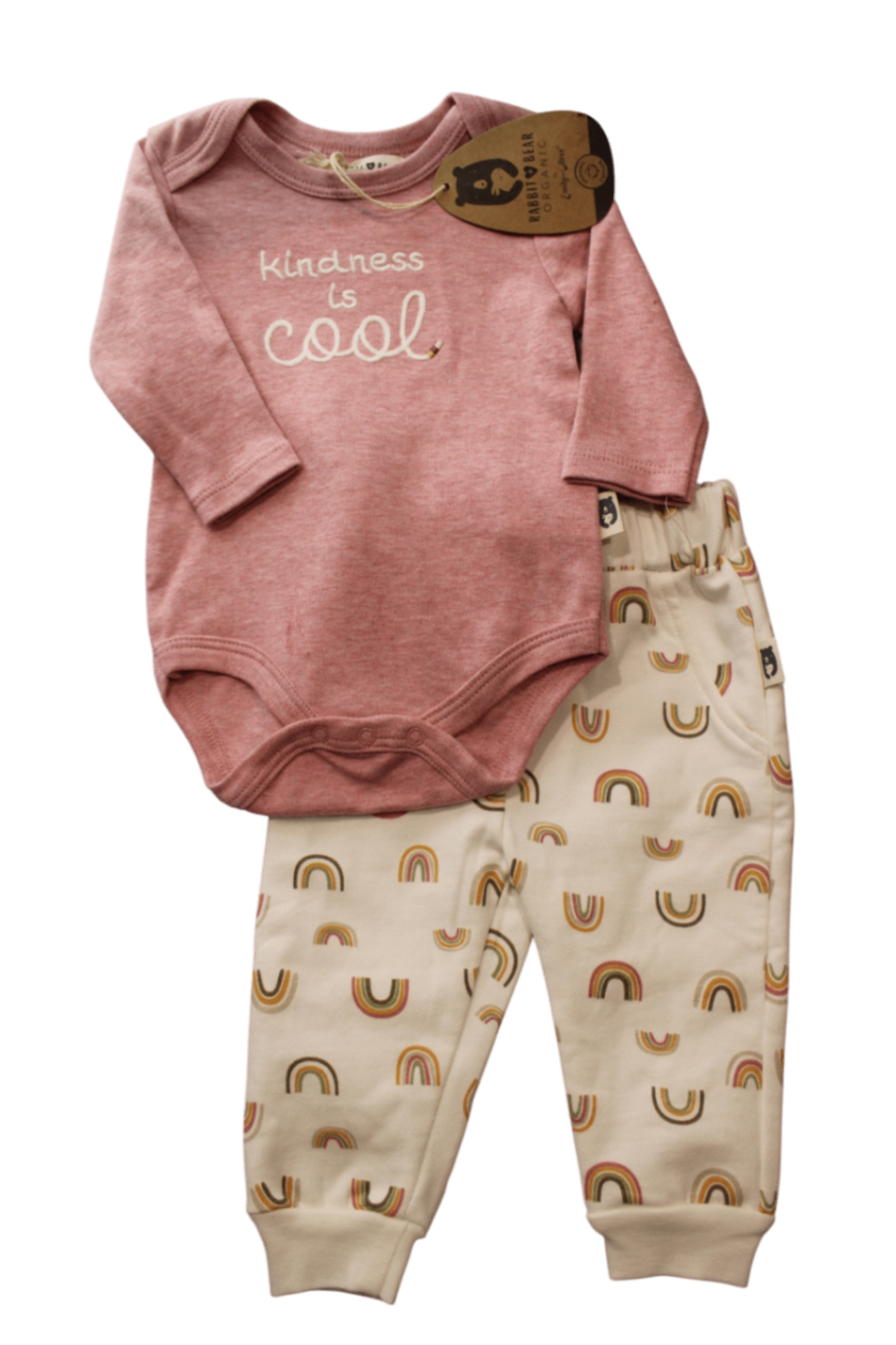Rabbit Bear Organic Tracksuit Set, Pink and Cream, 3-6M