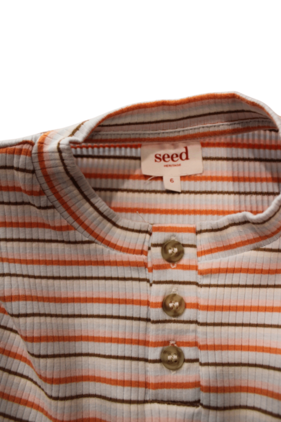 Seed Heritage Long-Sleeve T-Shirt, Cream with orange and brown stripes, 6