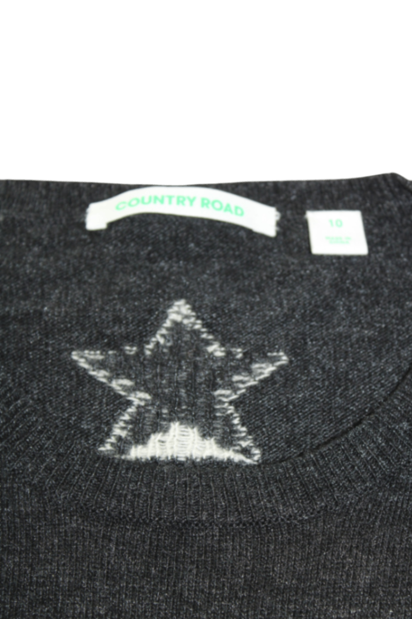 Country Road Dress, Charcoal grey with white stars, 10