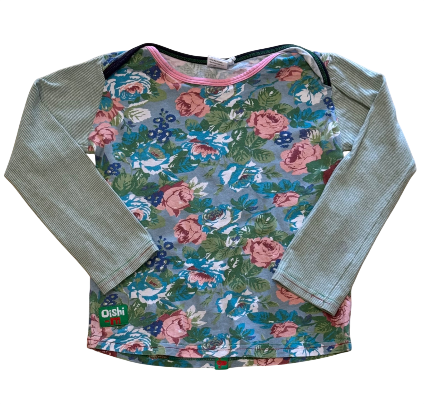 *Oishi-m Long-Sleeve T-Shirt, Blue, pink, green floral, 6