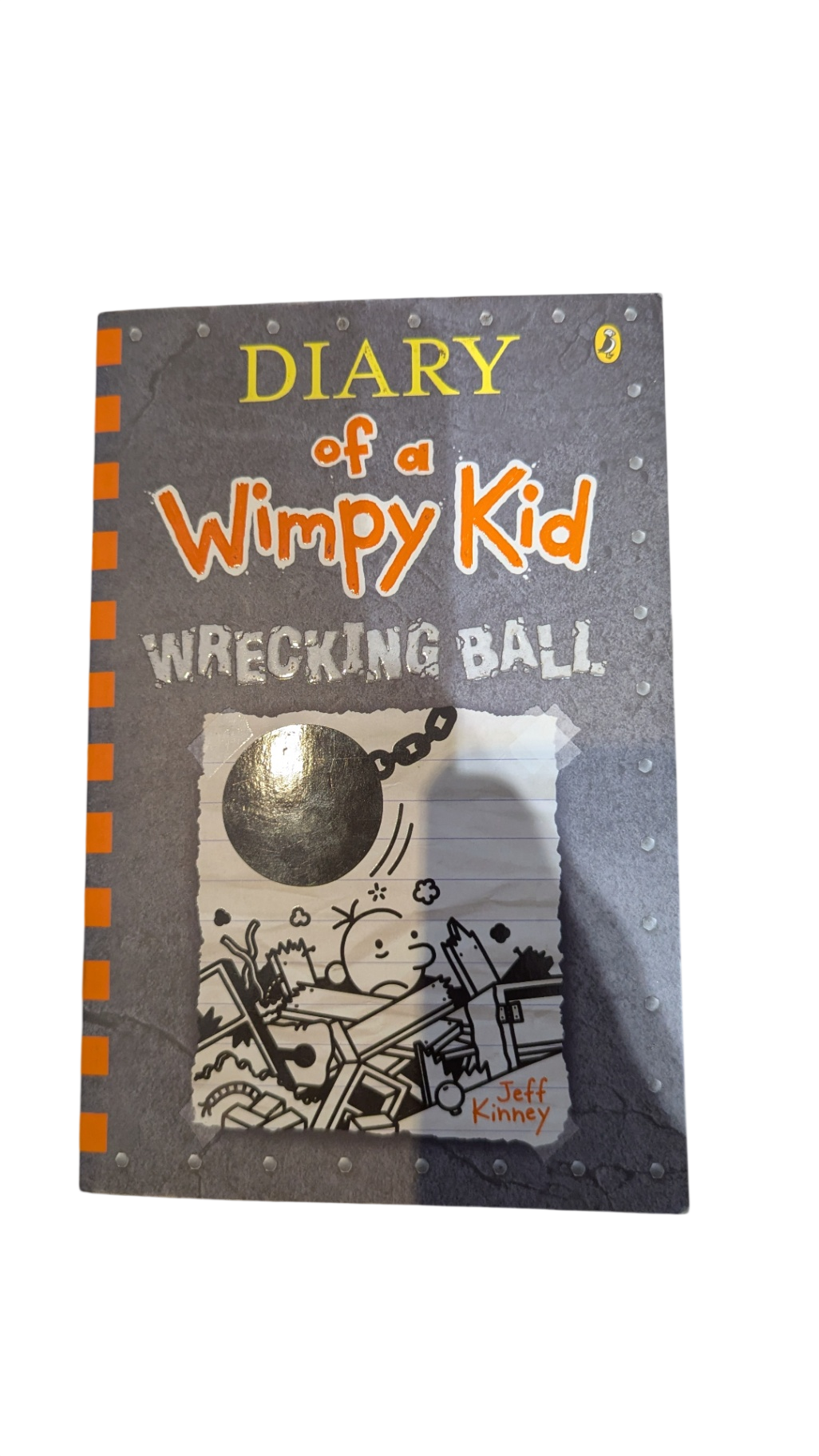 Diary of Wimpy Kid - Wrecking Ball Book, Grey, orange, yellow, white and black,