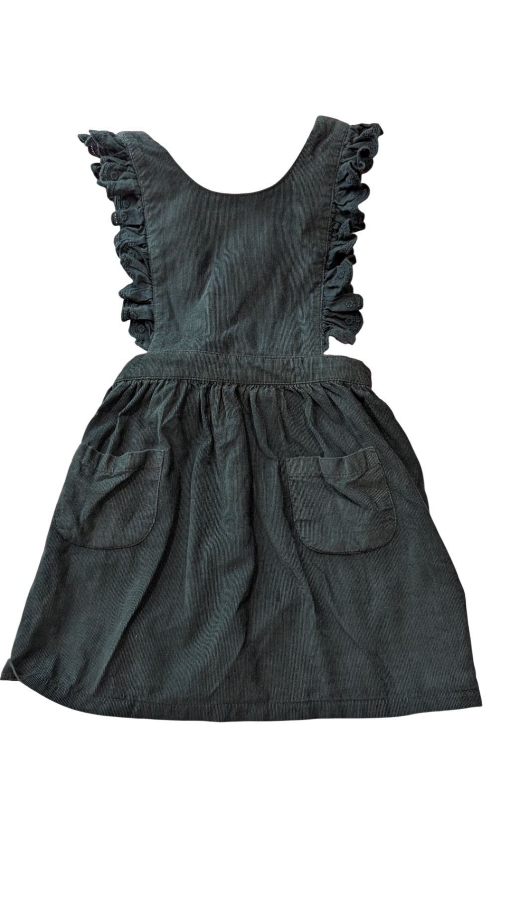 Purebaby Pinafore Dress, Dark Green Cord, 3