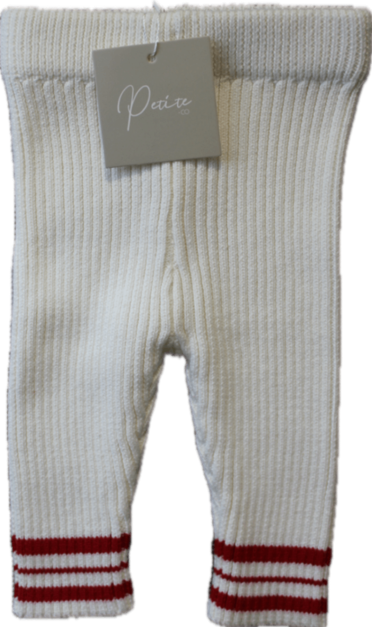 Petite.co Knit Leggings, Cream with red stripes, 3-6m
